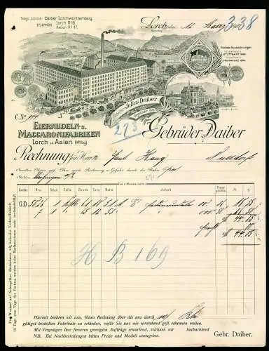 Rechnung Lorch 1901, Gebrüder Daiber, Eiernudeln- & Maccaronifabriken, Das Werksgelände, Verwaltungsgebäude