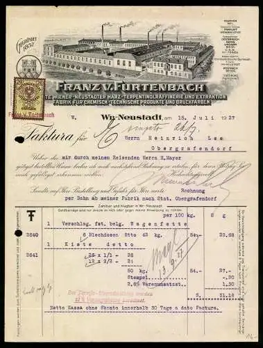 Rechnung Wr.-Neustadt 1927, Franz v. Furtenbach, Fabrik für chemisch-technische Produkte, Gesamtansicht des Werkes