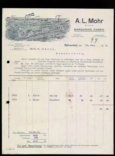 Rechnung Bahrenfeld 1912, A. L. Mohr GmbH, Margarine-Fabrik, Gesamtansicht des Werkes mit Gleisanlage