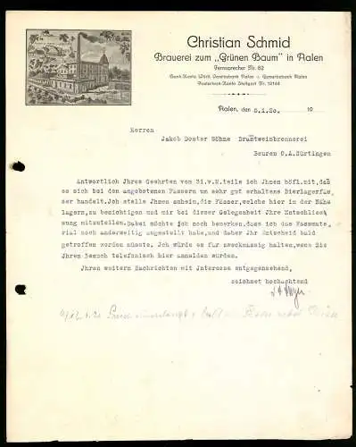 Rechnung Aalen 1920, Christian Schmid, Brauerei zum Grünen Baum, Das Betriebsgebäude