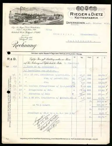 Rechnung Unterkochen 1924, Rieger & Dietz, Kettenfabrik, Das gesamte Firmengelände mit Gleisanlage