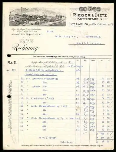 Rechnung Unterkochen 1924, Rieger & Dietz, Kettenfabrik, Das gesamte Betriebsgelände mit Gleisanlage