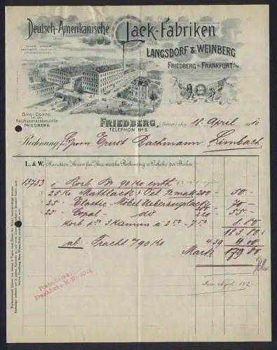 Rechnung Friedberg 1910, Langsdorf & Weinberg, Deutsch-Amerikanische Lack-Fabriken, Das Firmengelände aus der Vogelschau