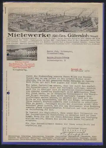 Rechnung Darmstadt 1939, Mielewerke AG, Gesamtansicht der Fabrikanlage mit eigener Gleisanbindung