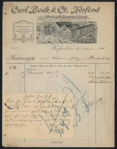 Rechnung Herford 1910, Carl Bock & Co., Korb- & Rohrmöbel-Fabrik, Das Firmengelände mit Innenhof