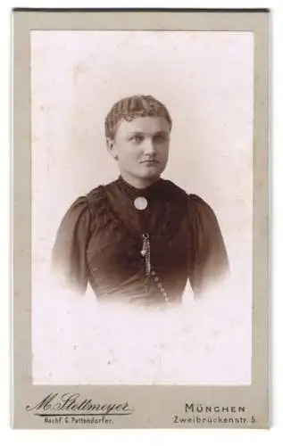 Fotografie M. Stettmeyer, München, Zweibrückenstr. 5, Portrait einer Frau in dunkler Kleidung