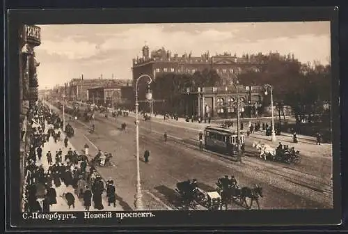 AK St. Pétersbourg, Perspective de Newski, Strassenbahn