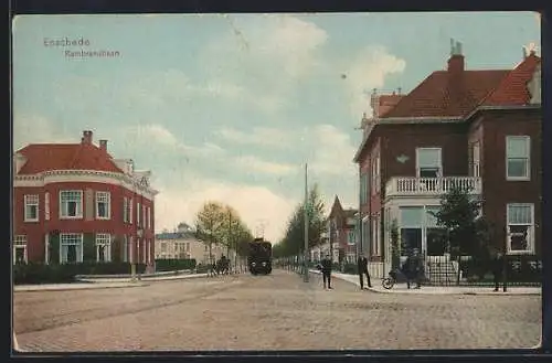 AK Enschede, Rembrandtlaan, Strassenbahn