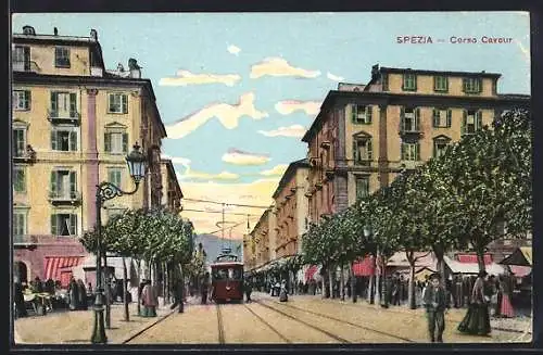 AK Spezia, Corso Cavour, Strassenbahn