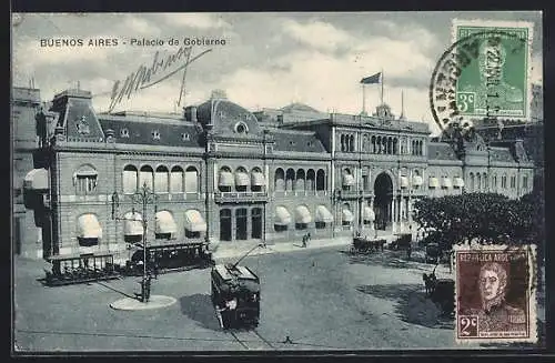 AK Buenos Aires, Palacio de Gobierno, Strassenbahn