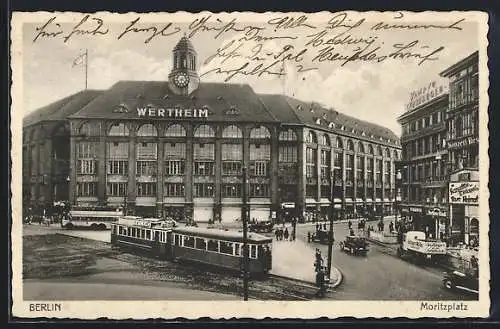 AK Berlin, Moritzplatz mit Strassenbahn