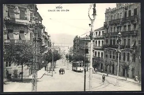 AK Vigo, Calle de Colon, Tramway, Strassenbahn