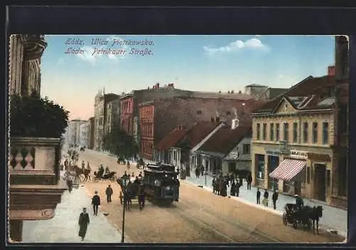 AK Lodz, Petrikauer Strasse mit Strassenbahn