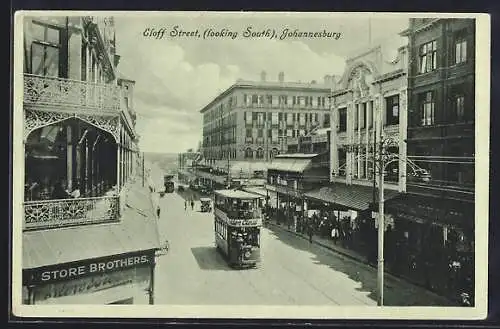 AK Johannesburg, Eloff Street looking South, Strassenbahn