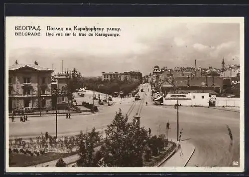 AK Belgrade, Une vue sur la Rue de Karageorge, Strassenbahn