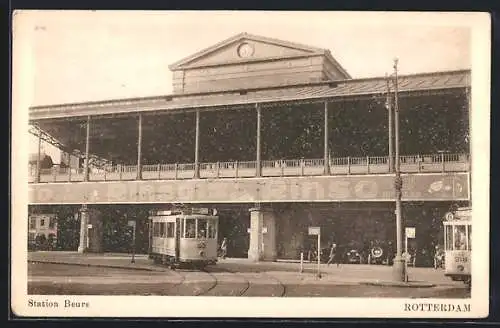 AK Rotterdam, Station Beurs, Strassenbahn