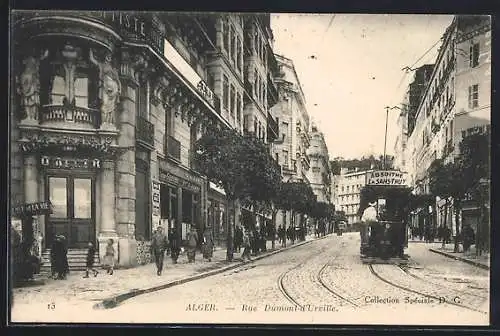 AK Alger, Rue Dumont-d`Urville, Strassenbahn