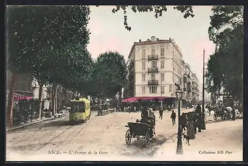 AK Nice, L'Avenue de la Gare et Tramway, Strassenbahn