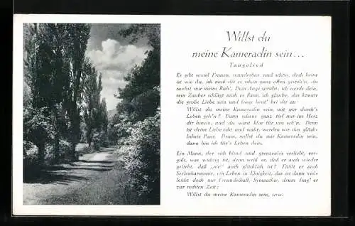 AK Landschaftsbild, Text des Tangoliedes Willst du meine Kameradin sein...