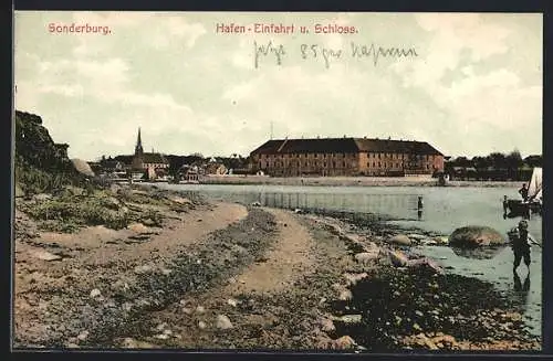 AK Sonderburg, Hafen-Einfahrt und Schloss