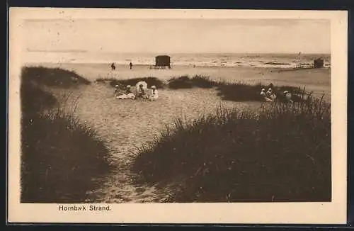 AK Hornbaek, Strandpartie mit Blick aufs Meer