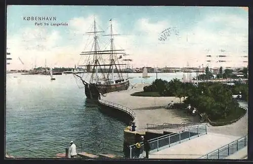 AK Kobenhavn, Parti fra Langelinie, Segelschiff am Hafen