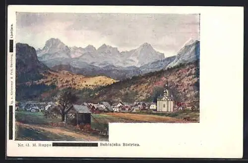 AK Bohinjska Bistrica, Panorama mit Bergen