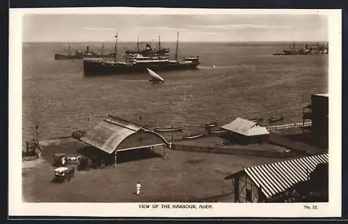 AK Aden, View of the Harbour, Hafen mit Dampfern