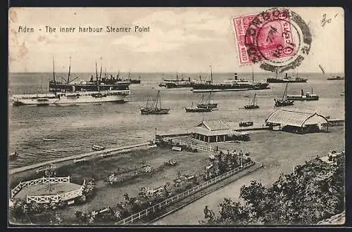 AK Aden, The inner harbour Steamer Point, Hafenpartie, Dampfer