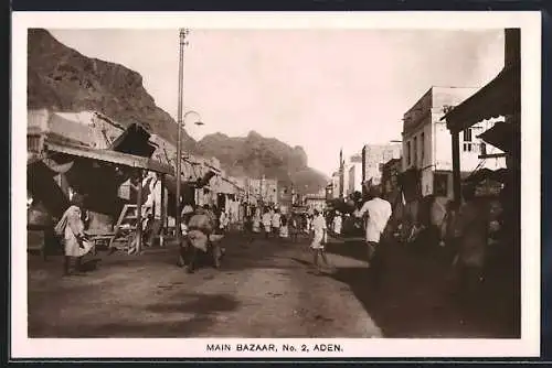 AK Aden, Main Bazaar No. 2, Strassenpartie mit Bazar