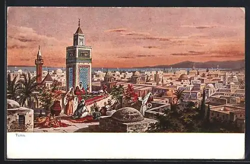 Künstler-AK Friedrich Perlberg: Tunis, Generalansicht der Stadt