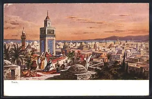 Künstler-AK Friedrich Perlberg: Tunis, Generalansicht der Stadt