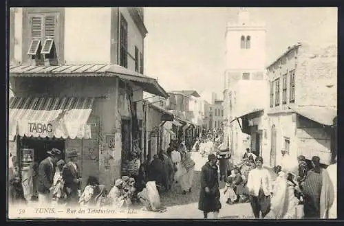 AK Tunis, Rue des Teinturiers, Strassenleben