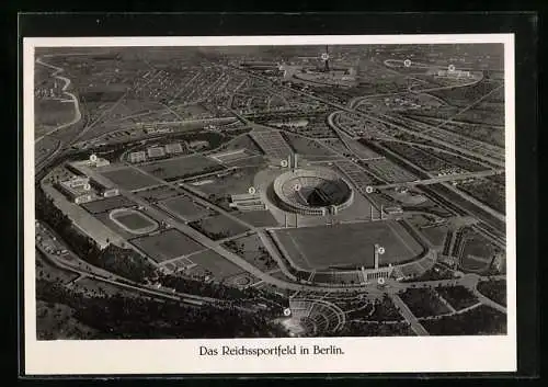 AK Berlin, Olympische Spiele August 1936, das Reichssportfeld, Fliegeraufnahme