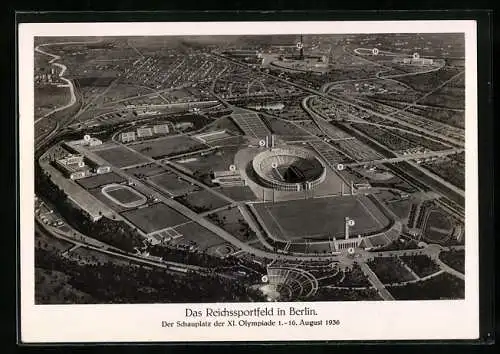 AK Berlin, Luftbild des Reichssportfeldes, Schauplatz der Olympischen Spiele 1936