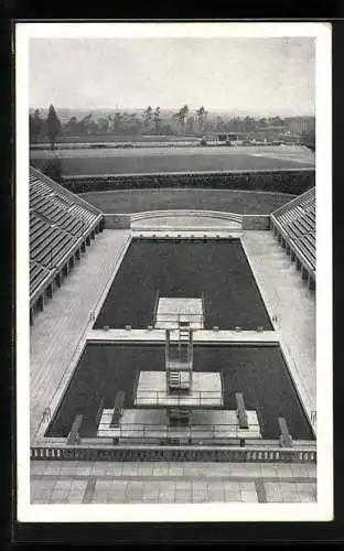 AK Blick von der Deutschen Kampfbahn auf das Schwimmstadion des Reichssportfeldes