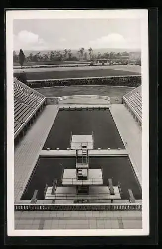 AK Berlin, Reichssportfeld, Blick von der dt. Kampfbahn auf das Schwimmstadion, Olympia