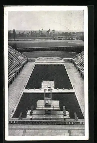 AK Blick von der Deutschen Kampfbahn auf das Schwimmstadion des Reichssportfeldes