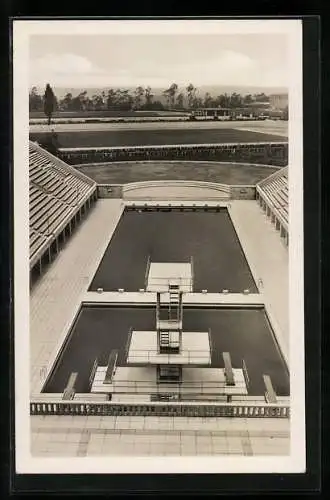 AK Blick von der Deutschen Kampfbahn auf das Schwimmstadion des Reichssportfeldes