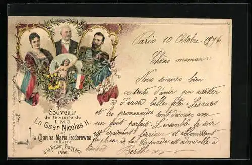 Künstler-AK Zar Nikolaus II., Frankreich-Besuch 1896