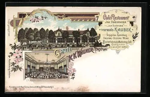 Lithographie Wien, Café-Restaurant Joh. Obermayer Zur Schäferin im Prater