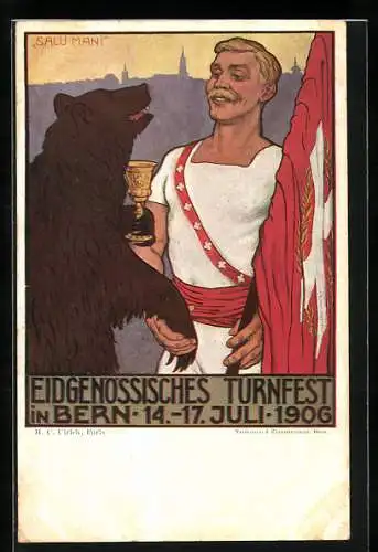 AK Bern, Eidg. Turnfest 14.-17.7.1906, Bär überreicht dem Sieger einen Pokal