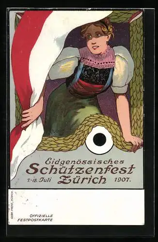 AK Zürich, Eidgenössisches Schützenfest 1907, Frau in Tracht