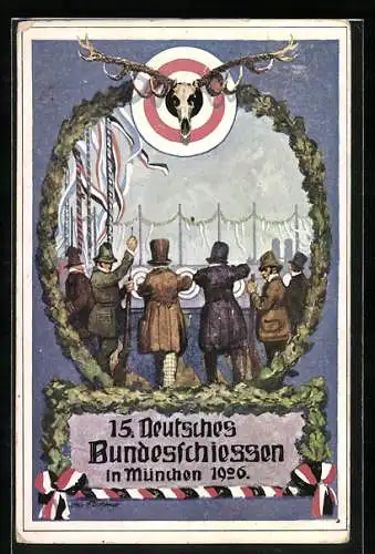 AK München, Deutsches Bundesschiessen 1926, Schützen vor den Schiessscheiben