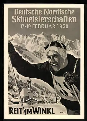 Künstler-AK Reit im Winkl, Deutsche Nordische Skimeisterschaften 1950