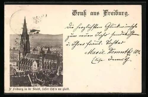 Vorläufer-AK Freiburg / Breisgau, 1890, Münster im Stadtbild