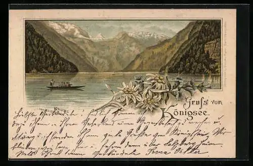 Vorläufer-Lithographie Königsee / Berchtesgaden, 1890, Ausblick vom Malerwinkel