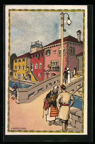 Künstler-AK H. Kalmsteiner: Österreichische Adria-Ausstellung 1913, Dalmatinische Wohnhäuser