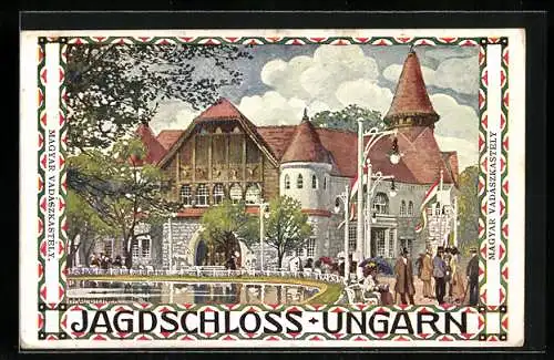 Künstler-AK H. Kalmsteiner: Wien, Internationale Jagdausstellung 1910, Jagdschloss Ungarn