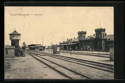 AK Cüstrin-Neustadt, Partie auf dem Bahnhof